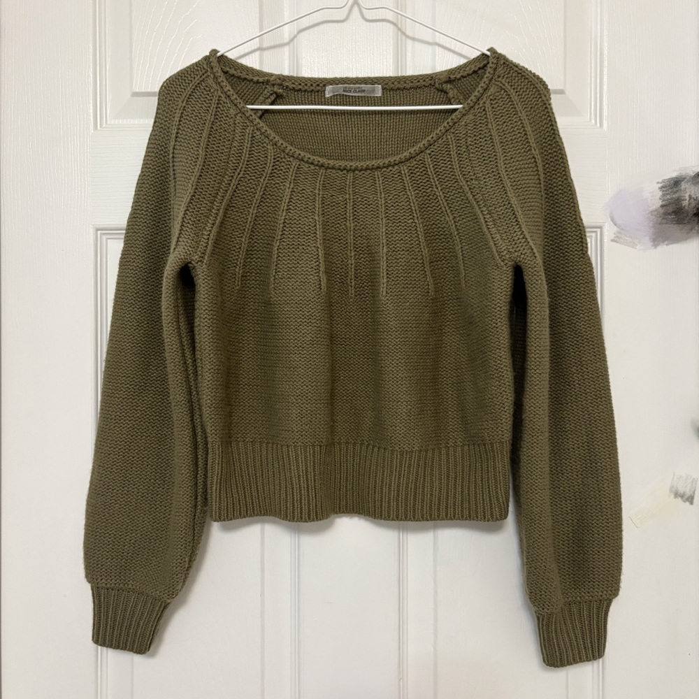 Olive Green Scoop Neck Sweater - Women